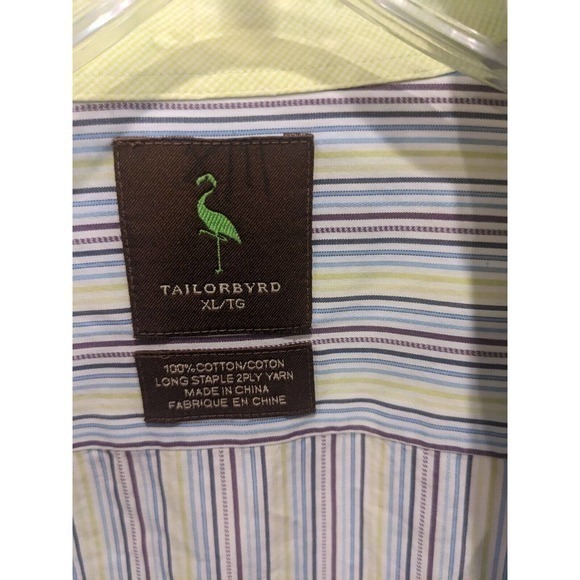 Tailorbyrd Striped Button Down Shirt XL‎ yellow maroon blue cotton long sleeve - Picture 3 of 3